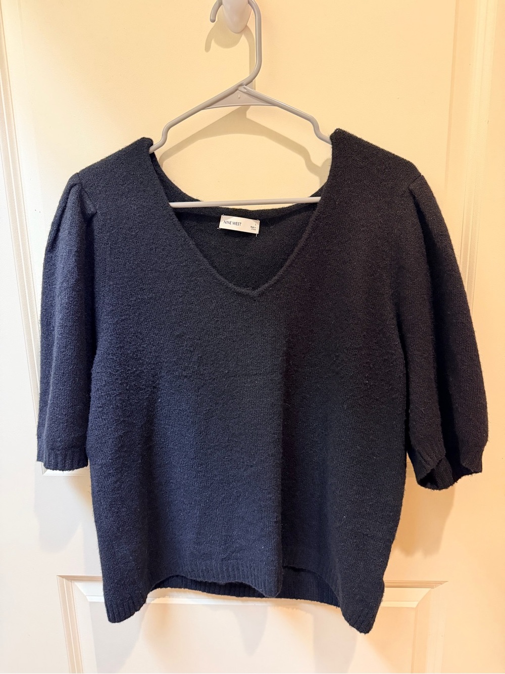 Nine West Short Sleeve V-Neck Sweater - Black